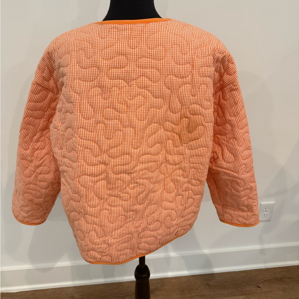 Orange quilted jacket with ironed on Disney patches size small new condition - Picture 4 of 7